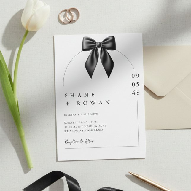 Minimalist Black & White Bow Wedding Invitation  (Creator Uploaded)
