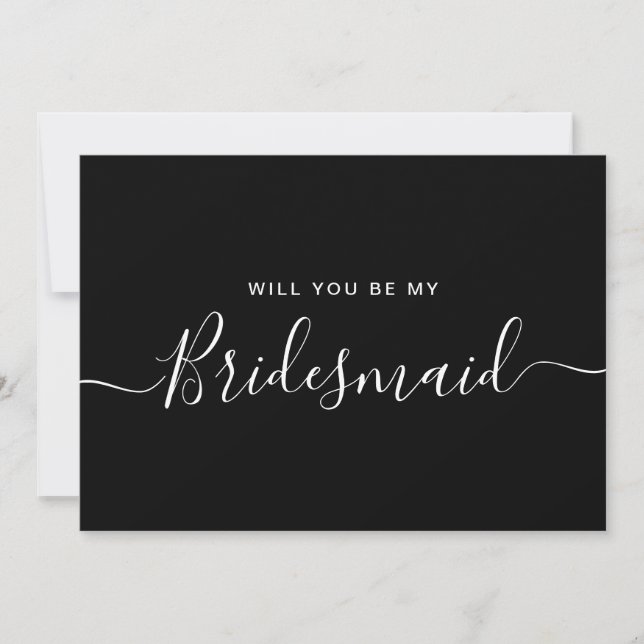 Minimalist Black White Bridesmaid Proposal Card (Front)