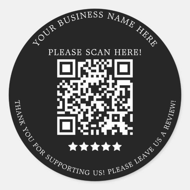 Minimalist Black white Business Name QR Code Class Classic Round Sticker (Front)
