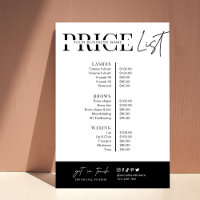 Minimalist Black & White Business Price List