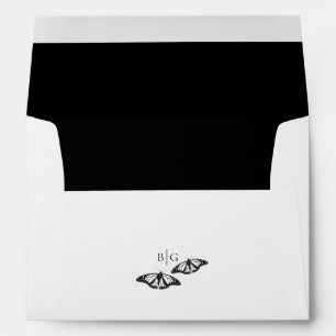 Minimalist Black White Butterfly Monogram Wedding Envelope