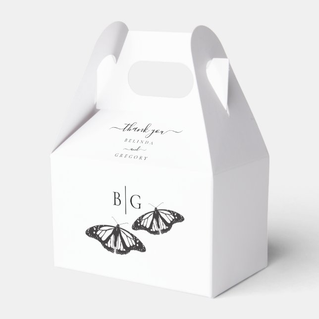 Minimalist Black White Butterfly Monogram Wedding Favour Box (Front Side)