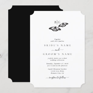 Minimalist Black White Butterfly Monogram Wedding Invitation