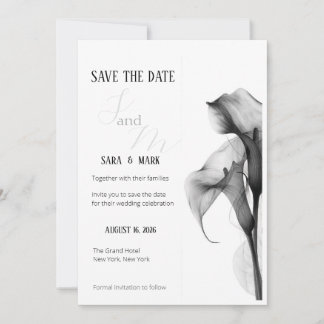 Minimalist Black & White Calla Lily Save the Date 