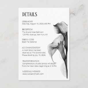 Minimalist Black & White Calla Lily Wedding Detail Enclosure Card