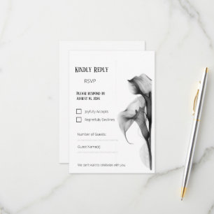 Minimalist Black & White Calla Lily Wedding RSVP R Card