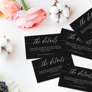 Minimalist Black White Calligraphy Wedding Details Enclosure Card