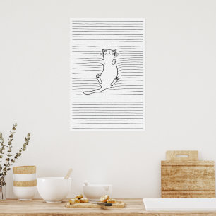 Minimalist Black & White Cat Line Art Scandinavian Poster