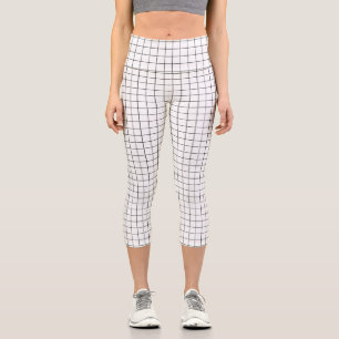 Minimalist Black White Checked Grid Pattern  Capri Leggings