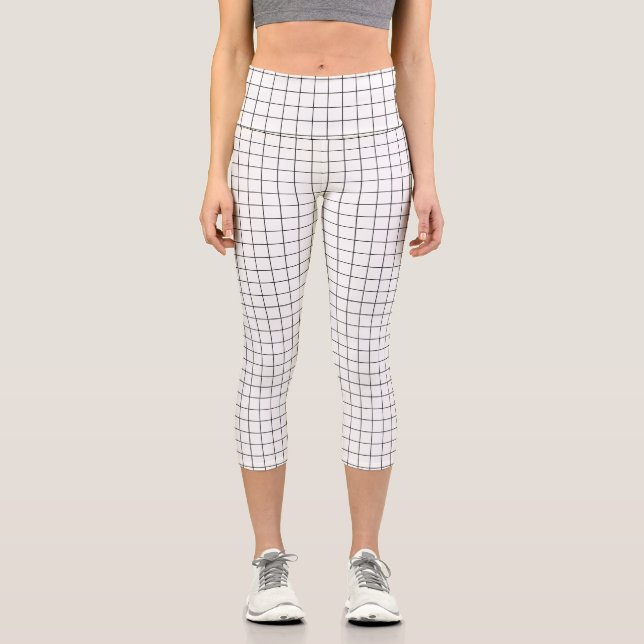 Minimalist Black White Checked Grid Pattern  Capri Leggings (Front)