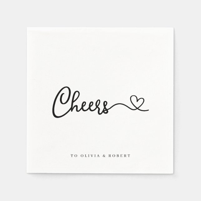 Minimalist Black White Cheers Wedding Shower Napkin (Front)