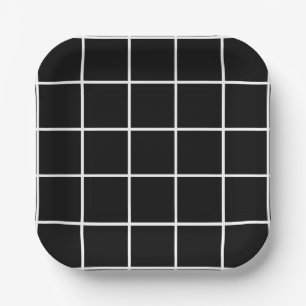 Minimalist Black White chequered pattern  Paper Plate