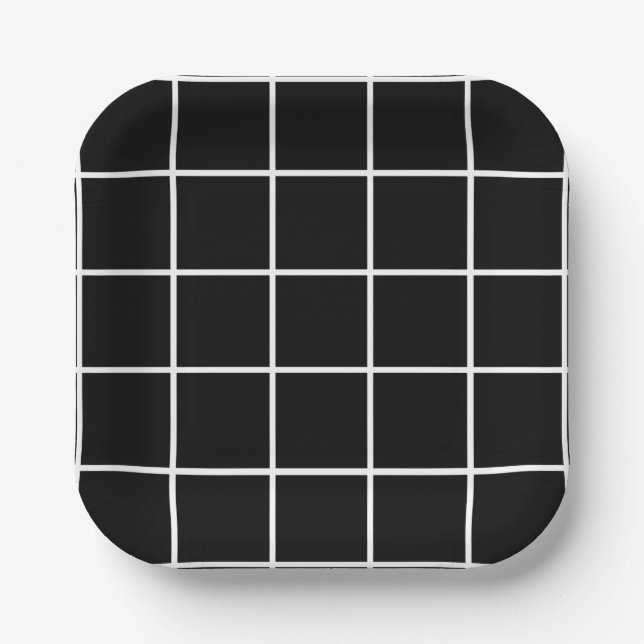 Minimalist Black White chequered pattern  Paper Plate (Front)