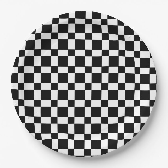 Minimalist Black White chequered pattern  Paper Plate (Front)