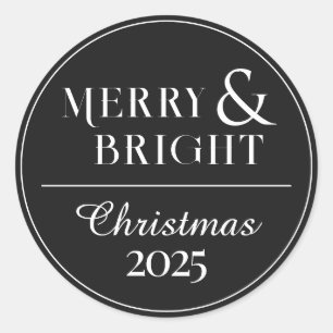 Minimalist Black White Christmas Sticker with Year