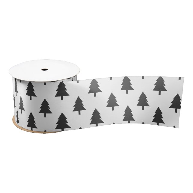 Minimalist Black White Christmas Tree Pattern   Satin Ribbon (Spool)