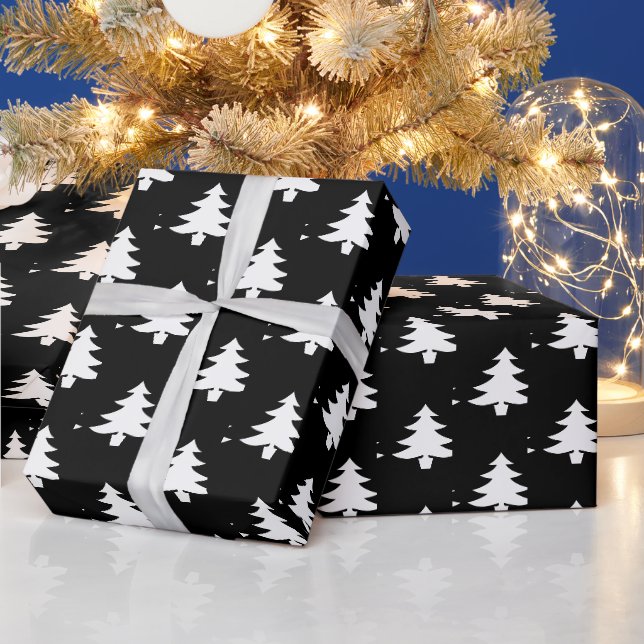 Minimalist Black White Christmas Tree Pattern Wrapping Paper (Holidays)