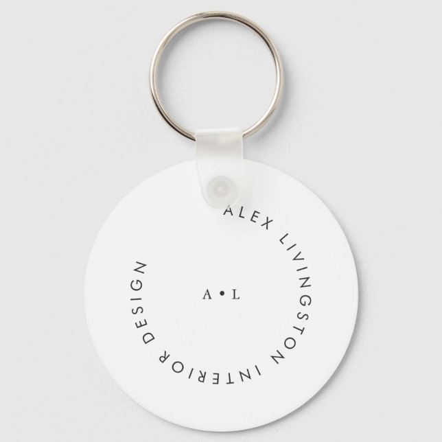 Minimalist Black White Circle Monogram Logo Key Ring (Front)