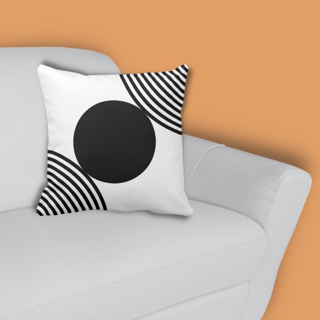 Minimalist Black & White Circle Pattern Cushion (Minimalist Black Circle on White Throw Pillow)
