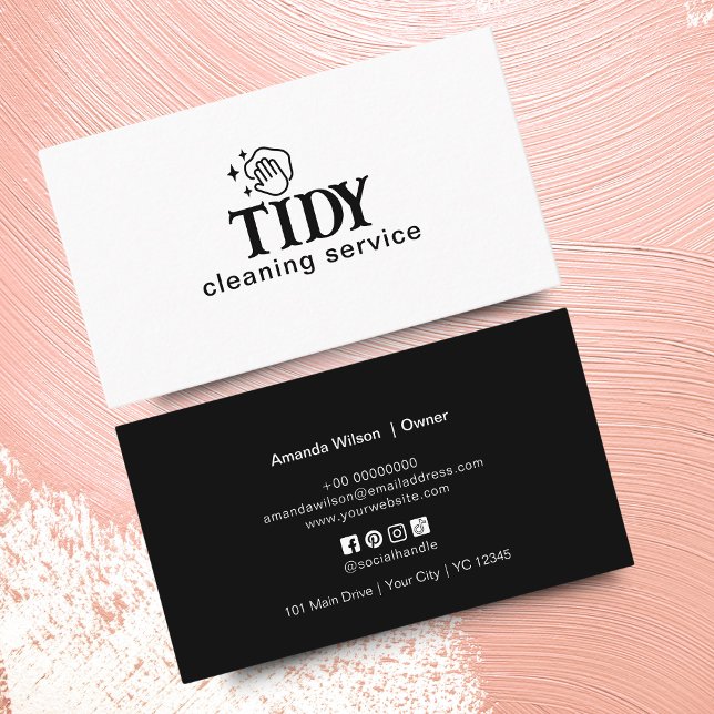 Minimalist Black & White Cleaning Service Custom Business Card (Creator Uploaded)