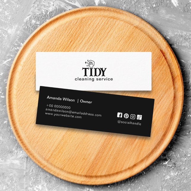 Minimalist Black & White Cleaning Service  Mini Business Card (Creator Uploaded)