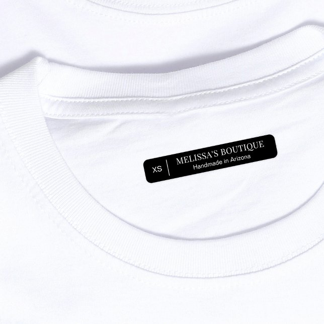 Minimalist Black White Clothing Size Iron-On Label (Simple black rectangle clothing iron on labels with space for your brand name & garment size)