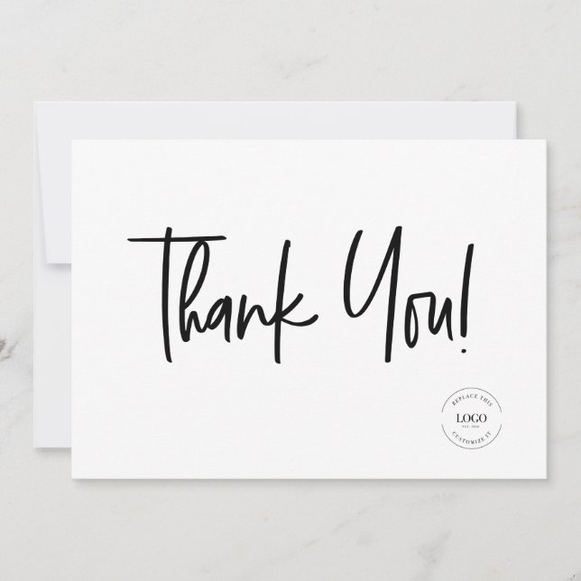 Minimalist Black White Company Logo Social  Thank You Card (Front)