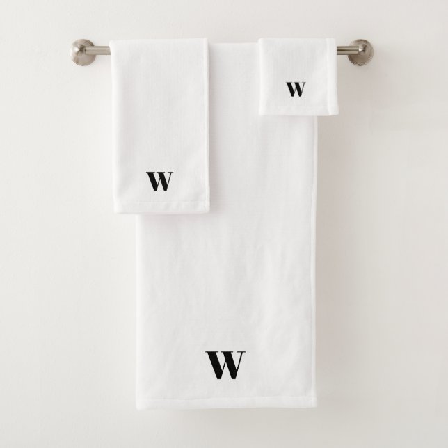 Minimalist black & white custom monogram elegant bath towel set (Insitu)