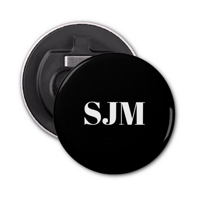 Minimalist black white Custom monogram initials Bottle Opener (Front)