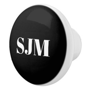 Minimalist black white Custom monogram initials Ceramic Knob