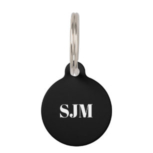 Minimalist black white Custom monogram initials Pet Tag
