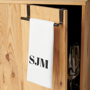 Minimalist black white Custom monogram initials Tea Towel