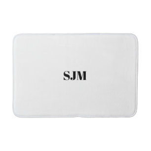 Minimalist black white Custom monogram name Bath Mat