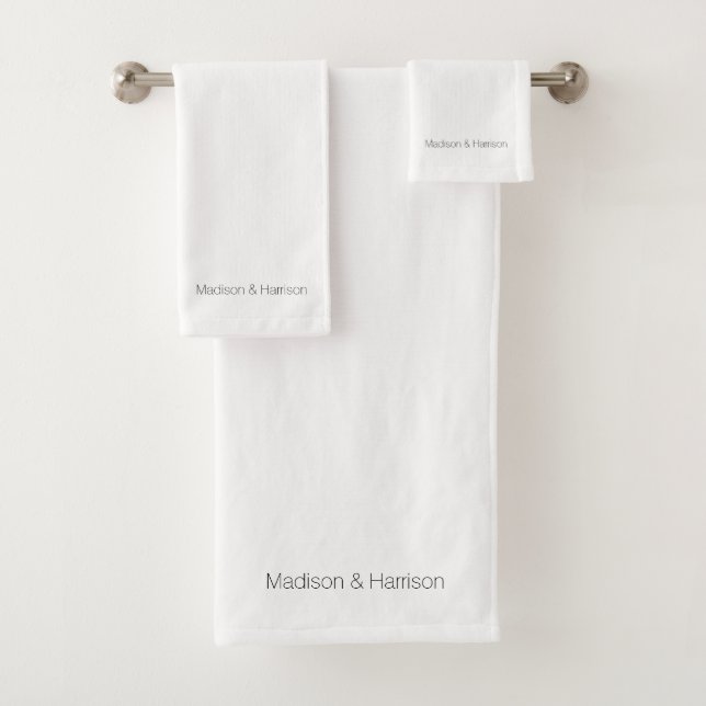 Minimalist black white custom name monogram simple bath towel set (Insitu)