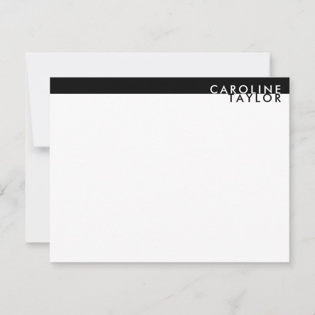 Minimalist Black & White Custom Name Stationery Card (Front)
