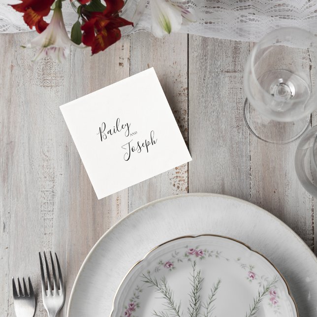 Minimalist Black & White Custom Names Napkins (Creator Uploaded)
