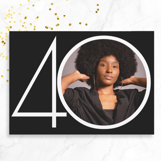 Minimalist Black White Custom Photo 40th Birthday  Invitation (mockup view)