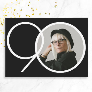 Minimalist Black White Custom Photo 90th Birthday Invitation