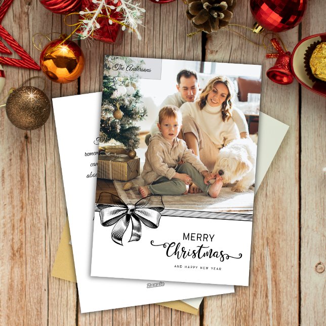 Minimalist Black & White Custom Photo Christmas Holiday Card (Creator Uploaded)