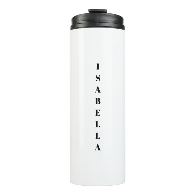 Minimalist black white custom vertical serif name  thermal tumbler (Front)