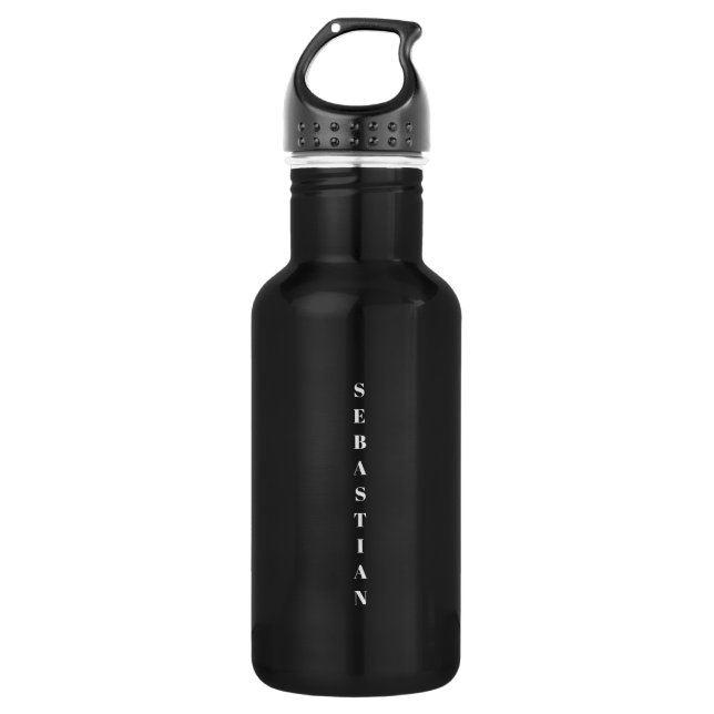 Minimalist black white custom vertical serif text 532 ml water bottle (Front)