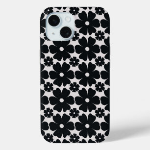 Minimalist black & white daisy pattern iPhone 15 case