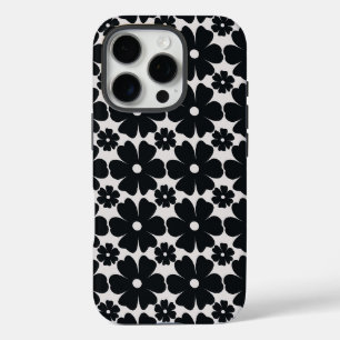Minimalist black & white daisy pattern iPhone 16 pro case