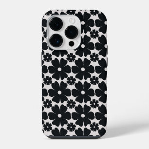 Minimalist black & white daisy pattern iPhone 14 pro case