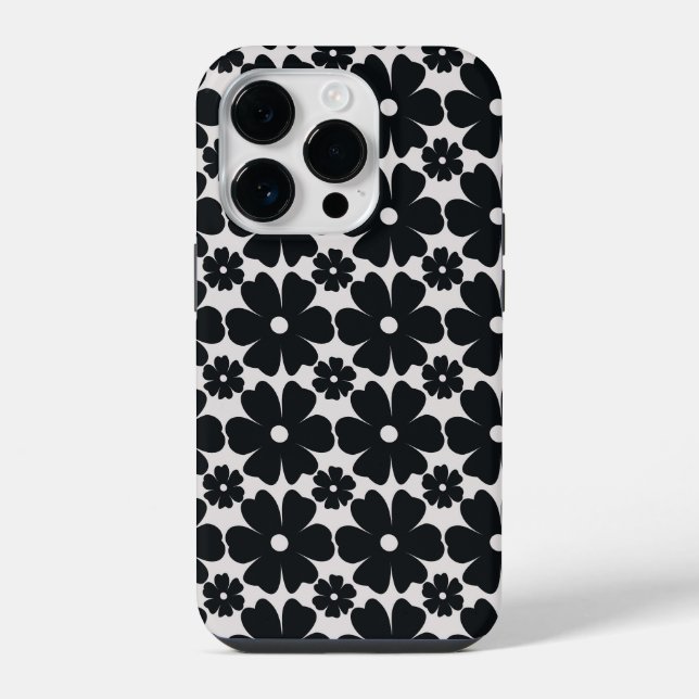 Minimalist black & white daisy pattern iPhone case (Back)