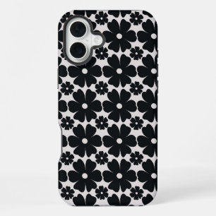 Minimalist black & white daisy pattern iPhone 16 plus case