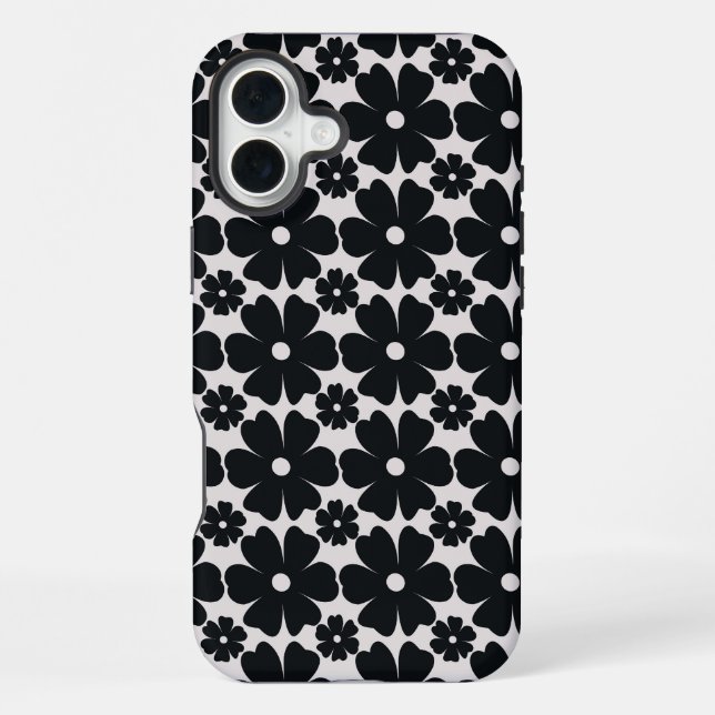 Minimalist black & white daisy pattern iPhone case (Back)