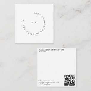 Minimalist Black White Designer Modern Logo QR Square Business Card