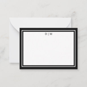 Minimalist Black & White Double Border Monogram Card