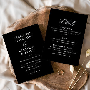 Minimalist Black White Double-Sided Wedding Invitation